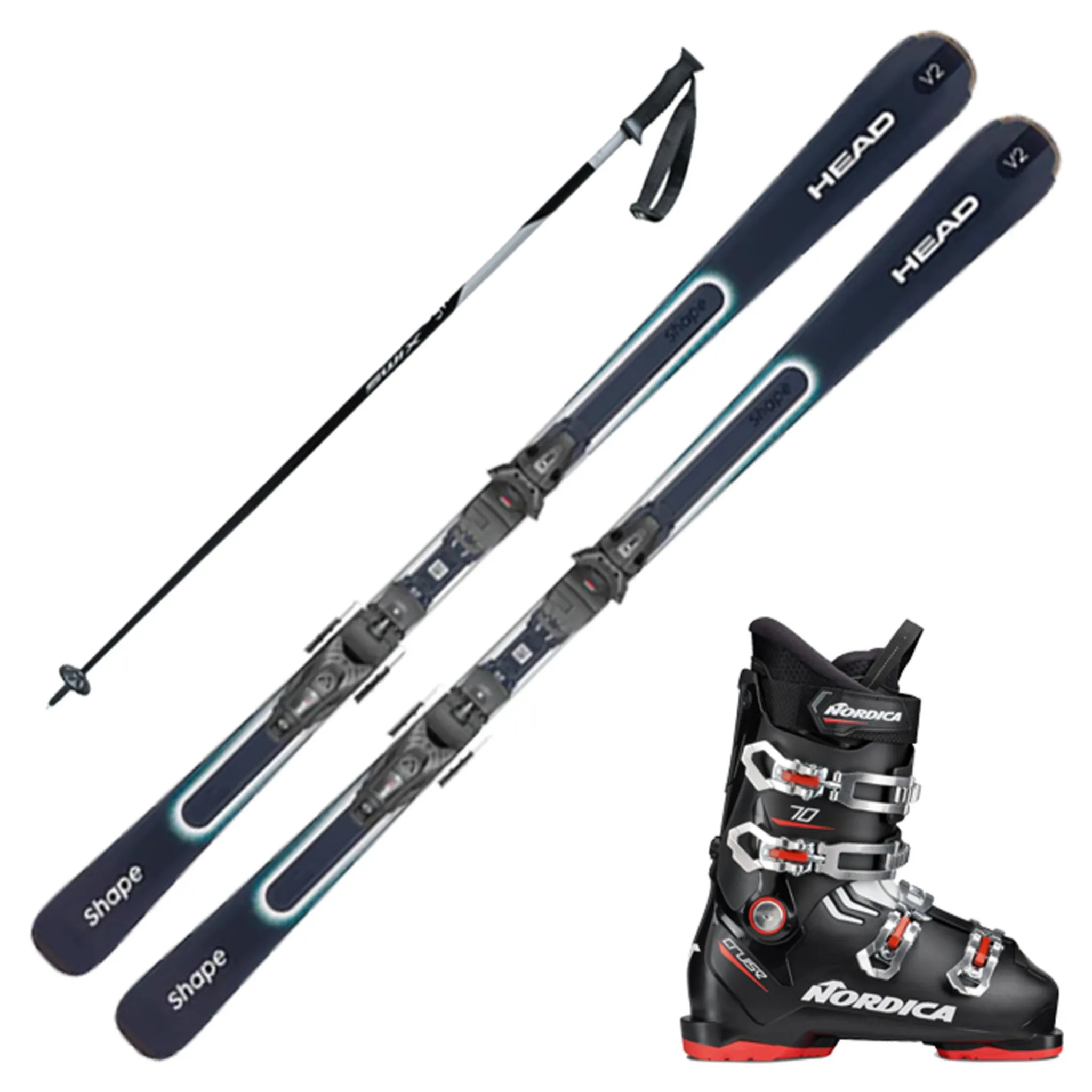 2023 Head Shape e-V2 Skis w/ Nordica The Cruise Ski Boots and Poles