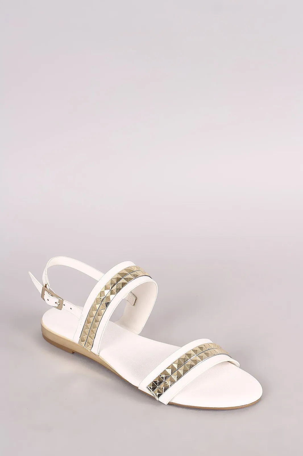Bamboo Metallic Accent Double Band Slingback Flat Sandal