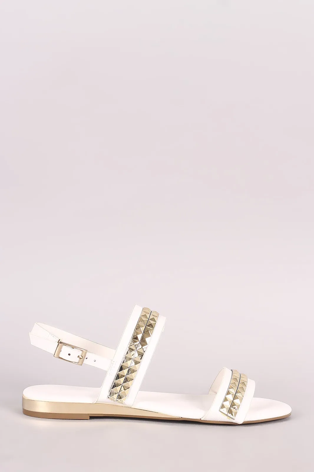Bamboo Metallic Accent Double Band Slingback Flat Sandal