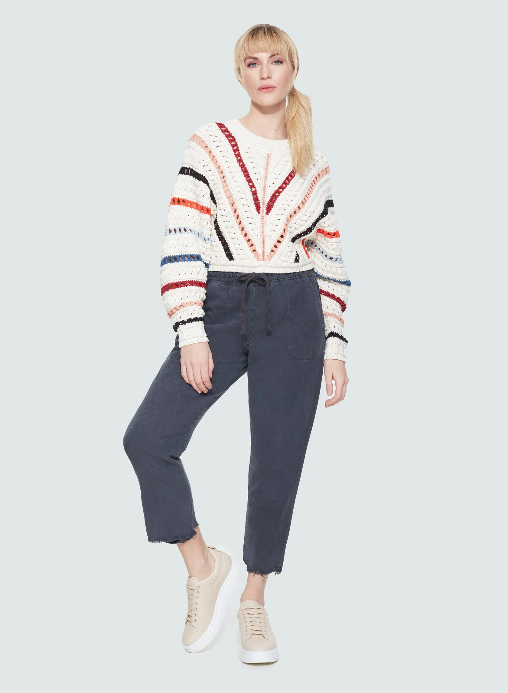 Black Tape Chevron Stripes Crochet Sweater