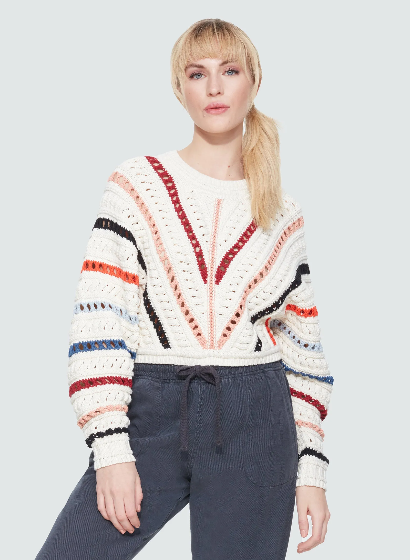 Black Tape Chevron Stripes Crochet Sweater