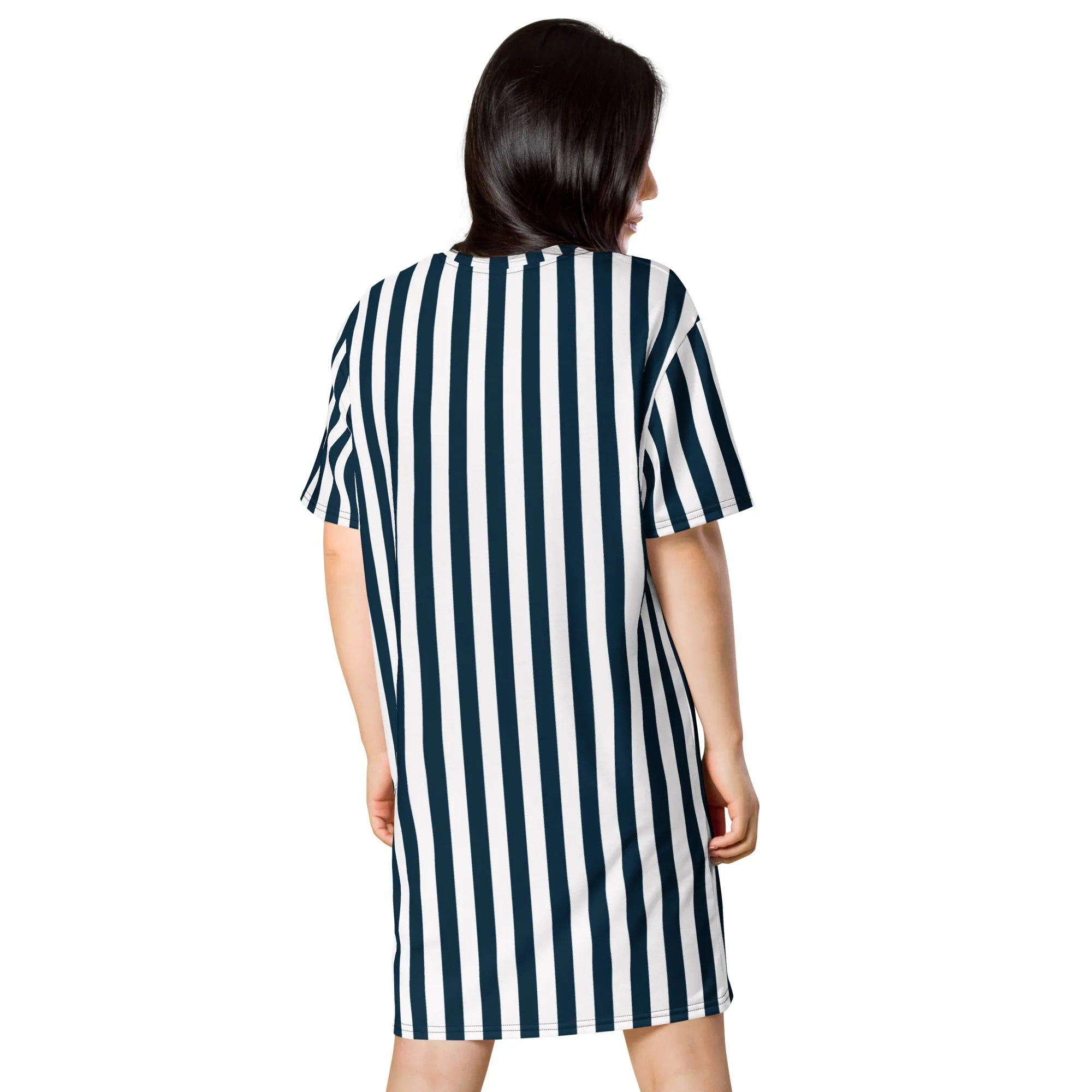 Blue And White Stripes T-shirt dress, Beach Cover Up, Bikini Cover Up,