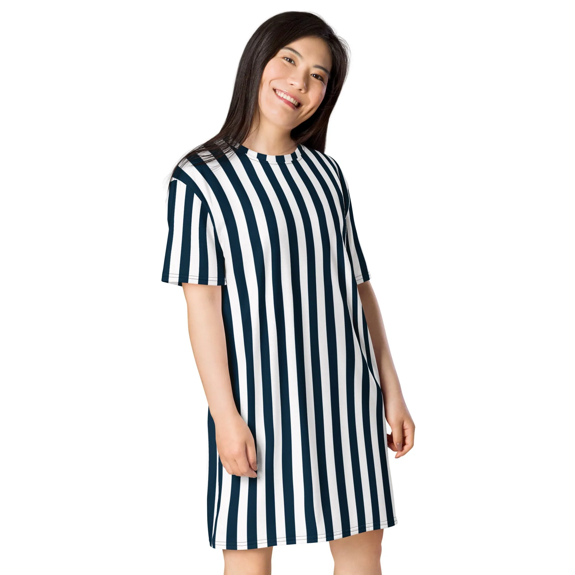 Blue And White Stripes T-shirt dress, Beach Cover Up, Bikini Cover Up,
