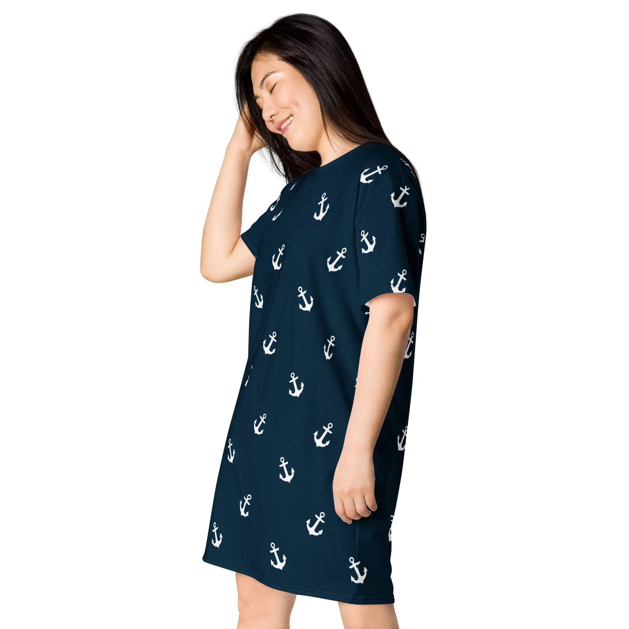 Blue Nautical Print T-shirt dress