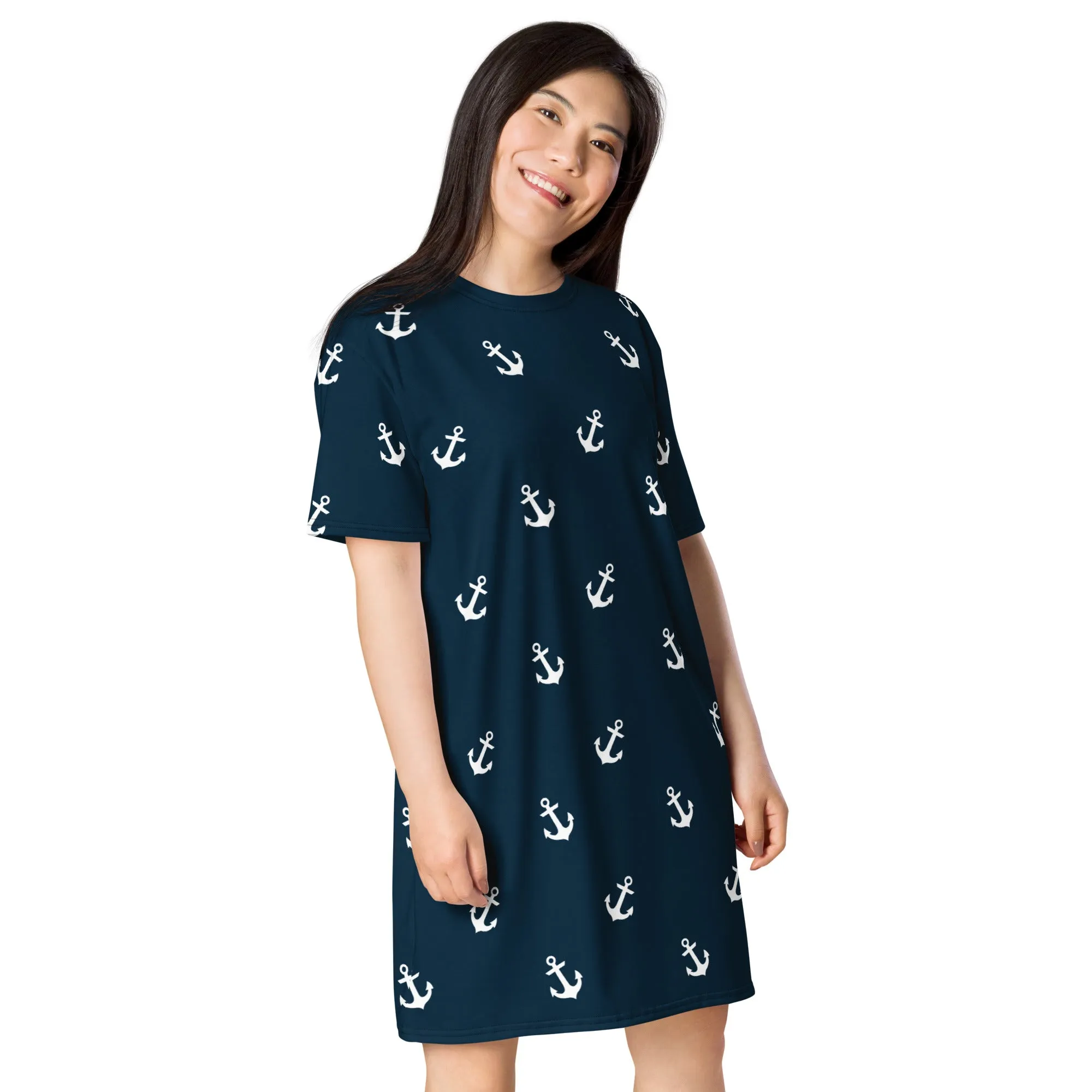 Blue Nautical Print T-shirt dress