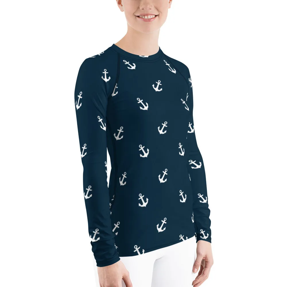 Blue Nautical Themed Women's Rash Guard