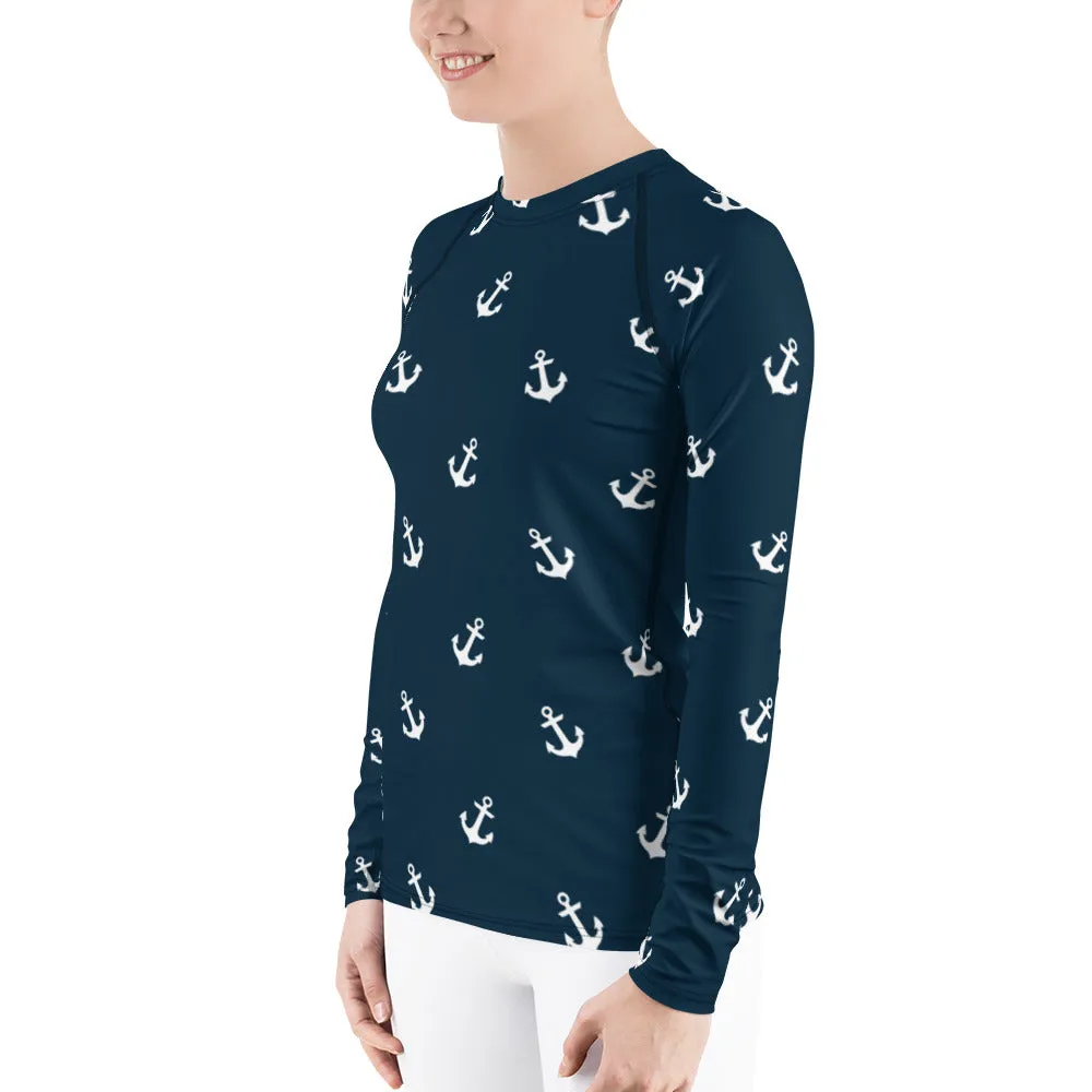 Blue Nautical Themed Women's Rash Guard