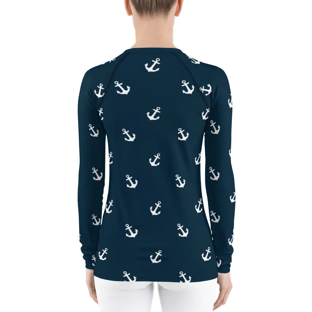 Blue Nautical Themed Women's Rash Guard