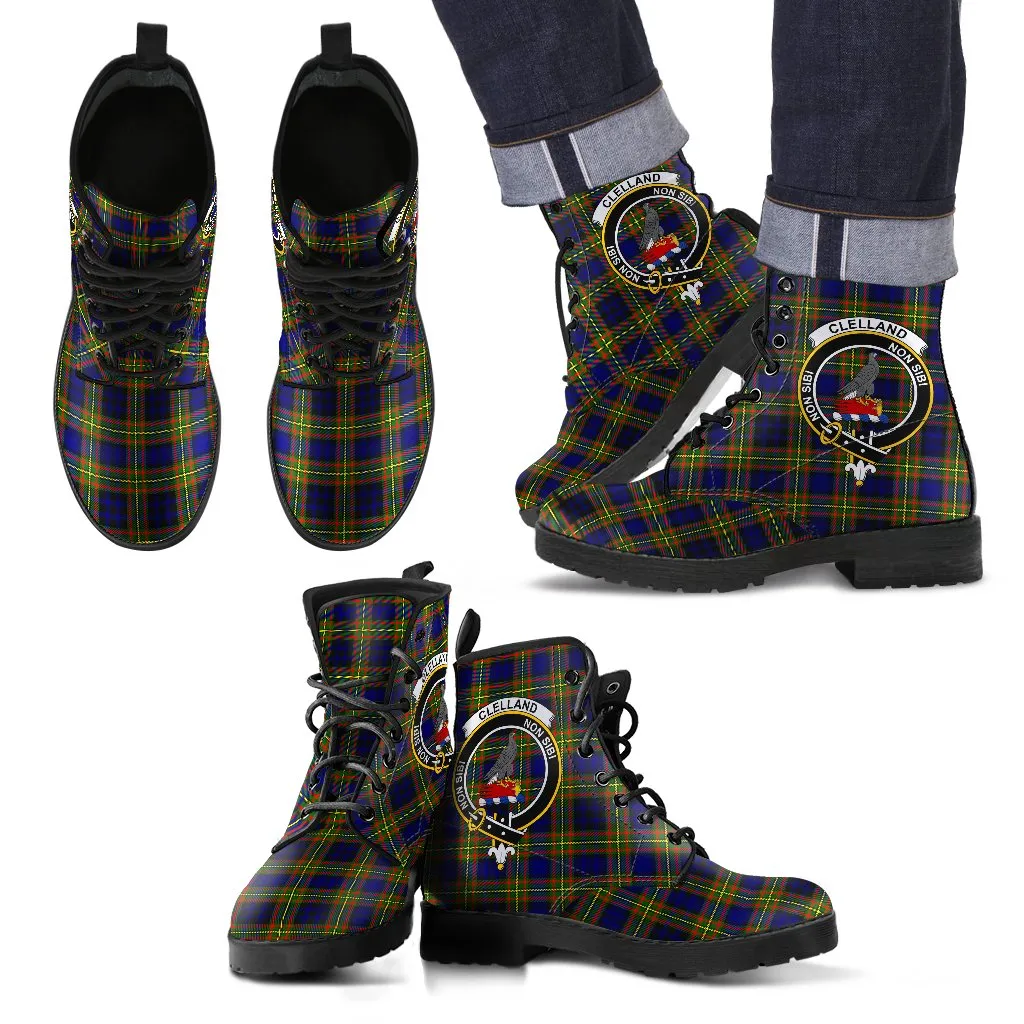Clelland Modern Tartan Clan Badge Leather Boots