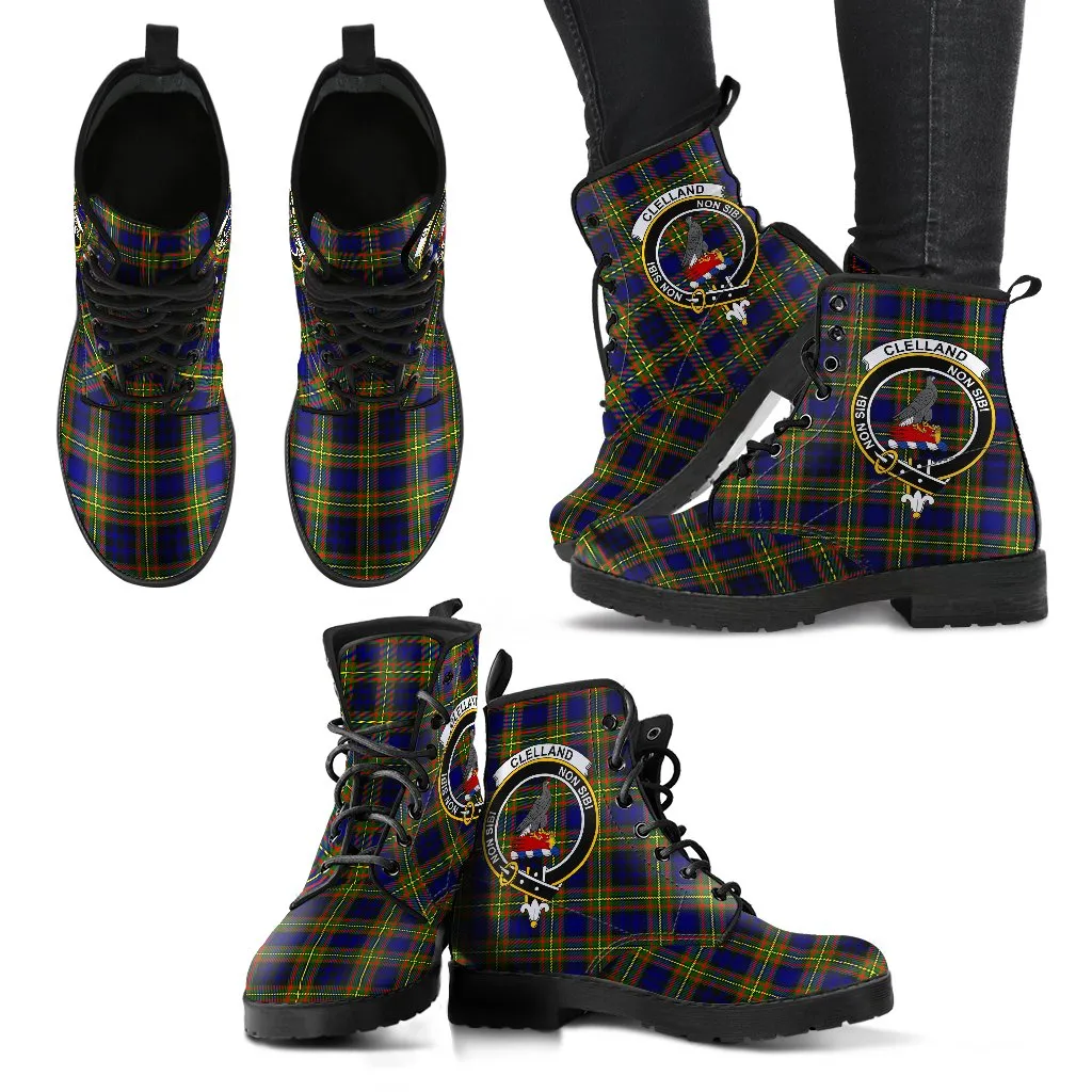 Clelland Modern Tartan Clan Badge Leather Boots