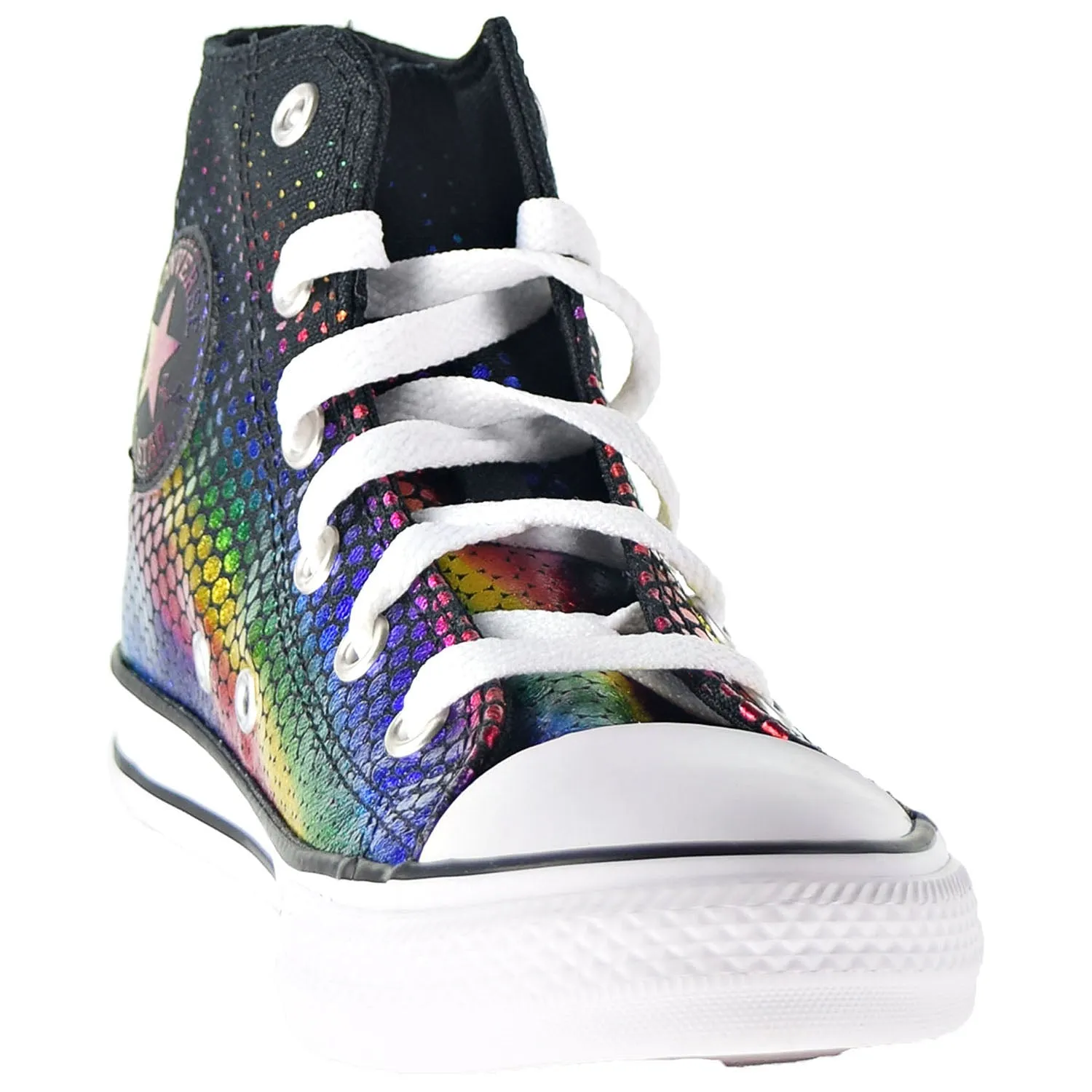 Converse Chuck Taylor AS Hi Rainbow Foil Little Kids' Shoes Black-Multi-White