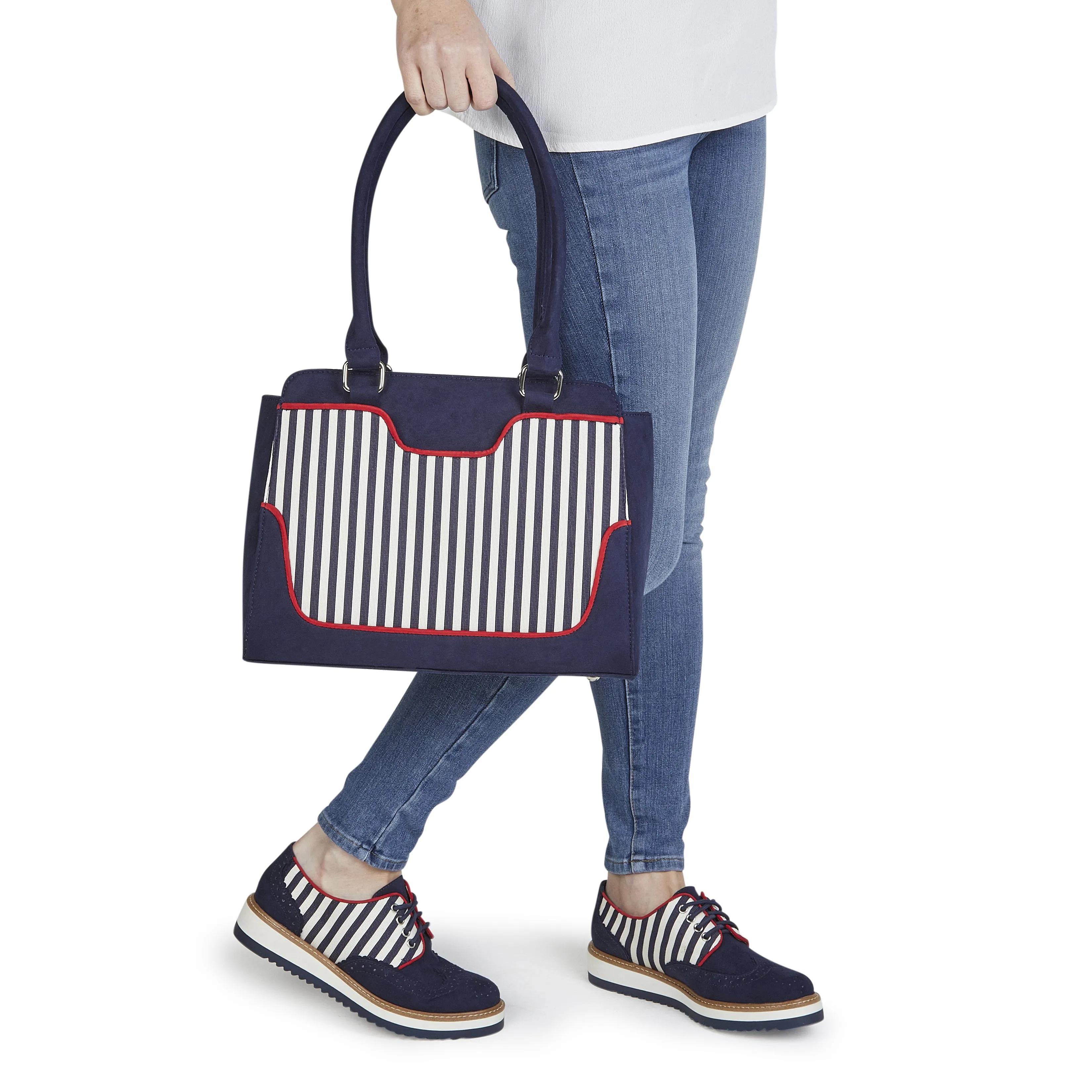 Davina Navy Stripe Lace Up Shoes by Ruby Shoo