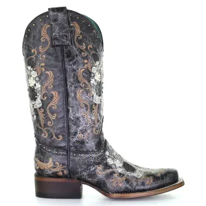 Floral Embroidered Studded Snip Toe Cowboy Boots
