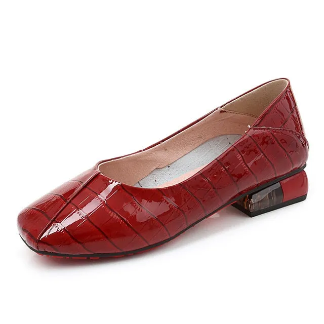 GKTINOO Brand Shoes Low Heel Ladies Pumps Genuine Leather Square Toe Colorful Square Heels Party Handmade Shoes Women