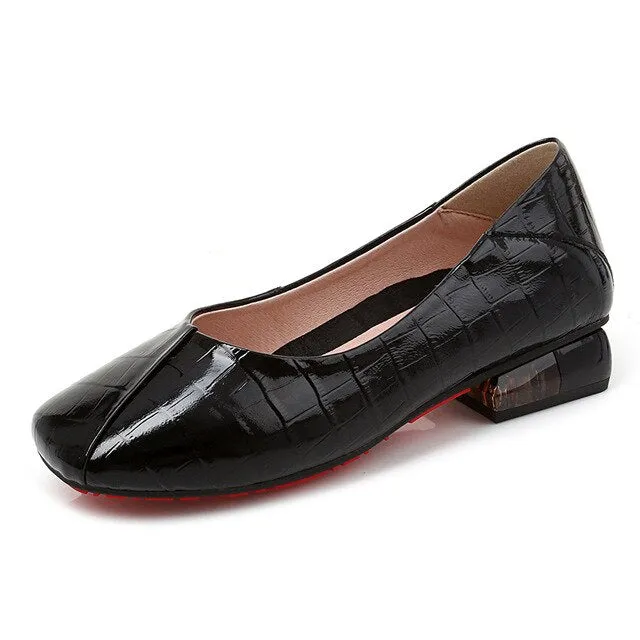 GKTINOO Brand Shoes Low Heel Ladies Pumps Genuine Leather Square Toe Colorful Square Heels Party Handmade Shoes Women