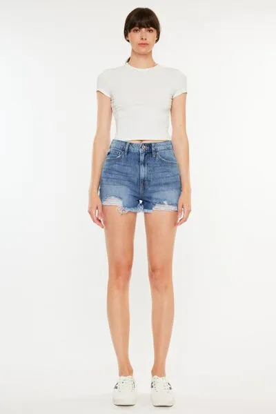 Hazel Blues® |  Kancan Distressed Raw Hem High Waist Denim Shorts