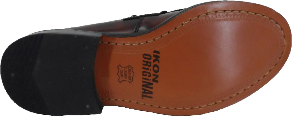 Ikon Original Selecta Mens Leather Tassel Loafers in Oxblood Rub Off