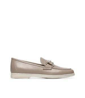 Jewel-buckle Mud-tone leather loafers