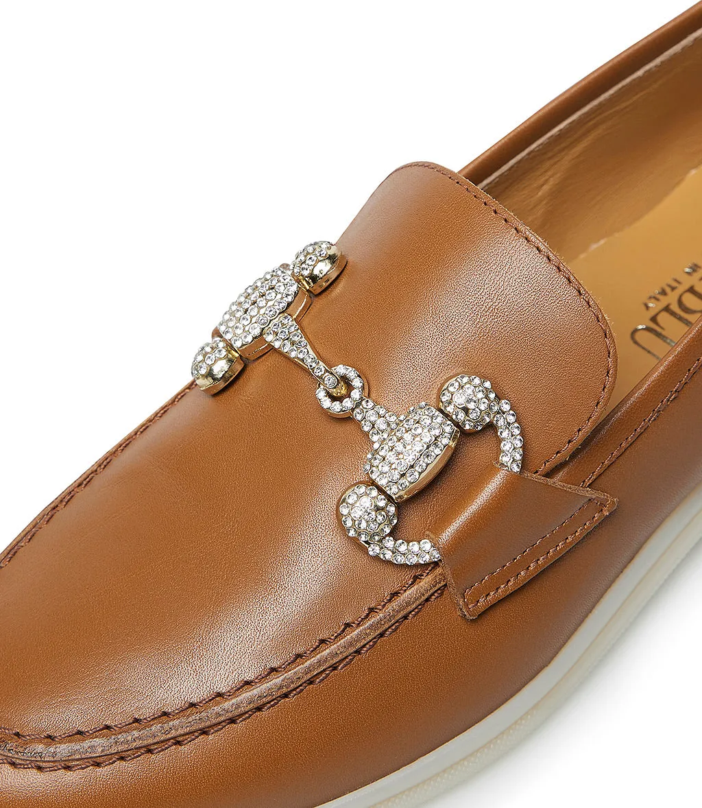 Jewel-buckle Tan leather loafers