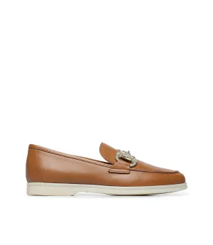 Jewel-buckle Tan leather loafers