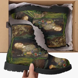 John Everett Millais - Ophelia -  Vegan Leather Combat Boots - Pre Rapaelite Art boots (JPREG90)