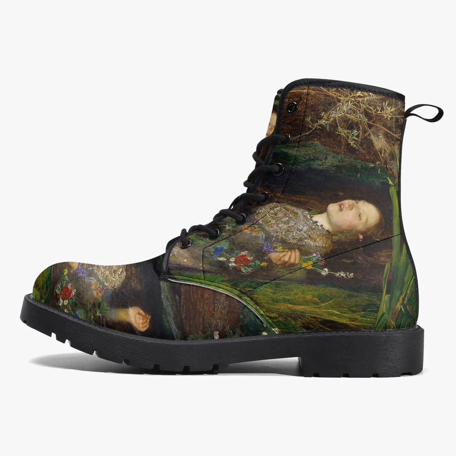 John Everett Millais - Ophelia -  Vegan Leather Combat Boots - Pre Rapaelite Art boots (JPREG90)