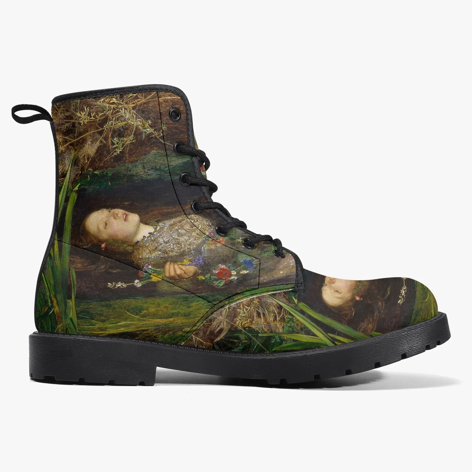 John Everett Millais - Ophelia -  Vegan Leather Combat Boots - Pre Rapaelite Art boots (JPREG90)