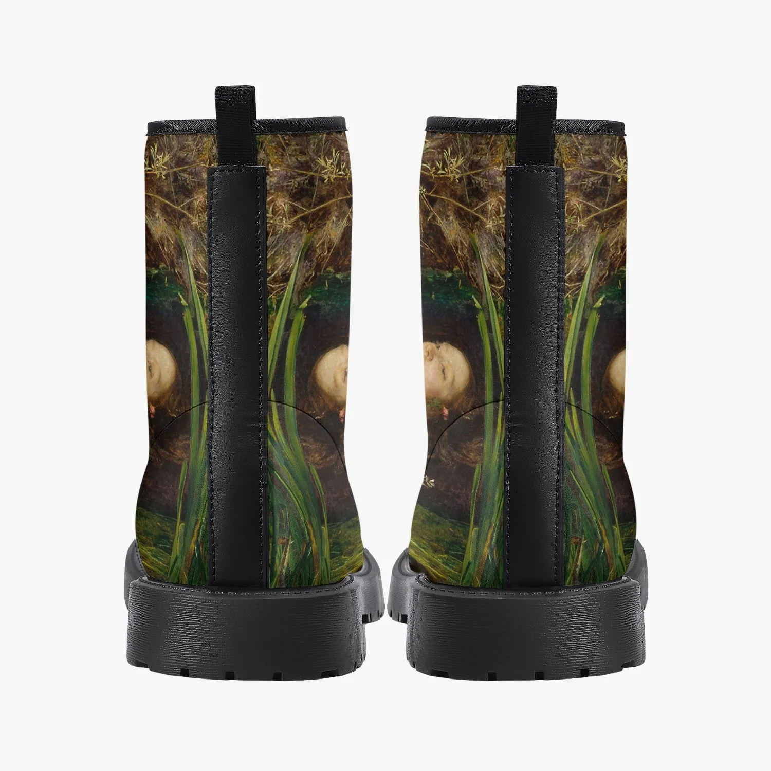 John Everett Millais - Ophelia -  Vegan Leather Combat Boots - Pre Rapaelite Art boots (JPREG90)