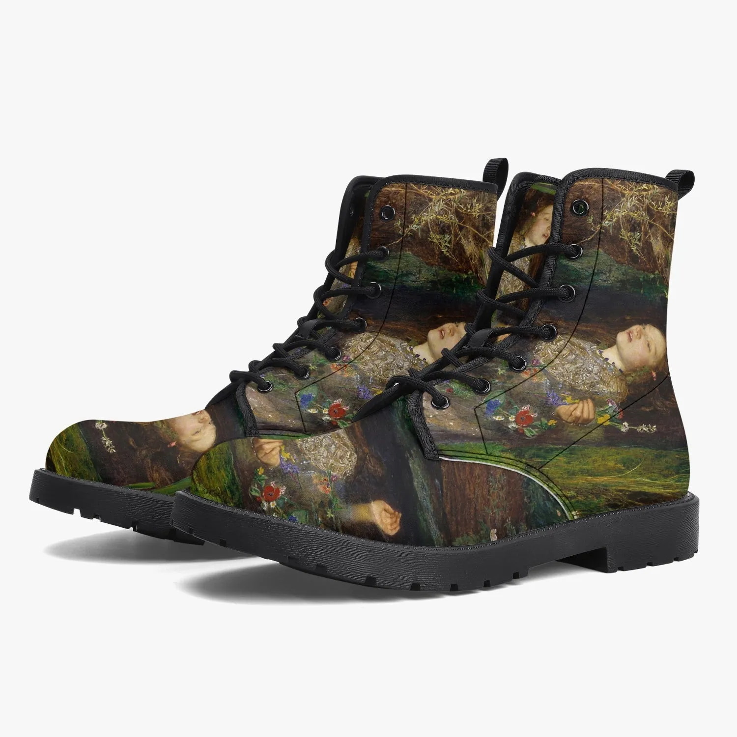 John Everett Millais - Ophelia -  Vegan Leather Combat Boots - Pre Rapaelite Art boots (JPREG90)