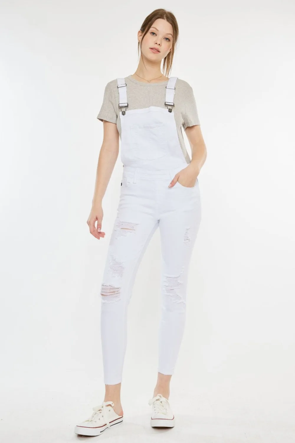 Kancan Distressed Slim Fit Skinny Denim Overalls