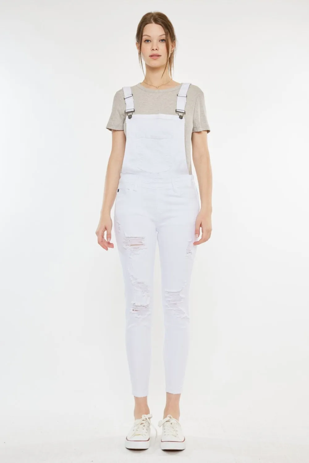 Kancan Distressed Slim Fit Skinny Denim Overalls