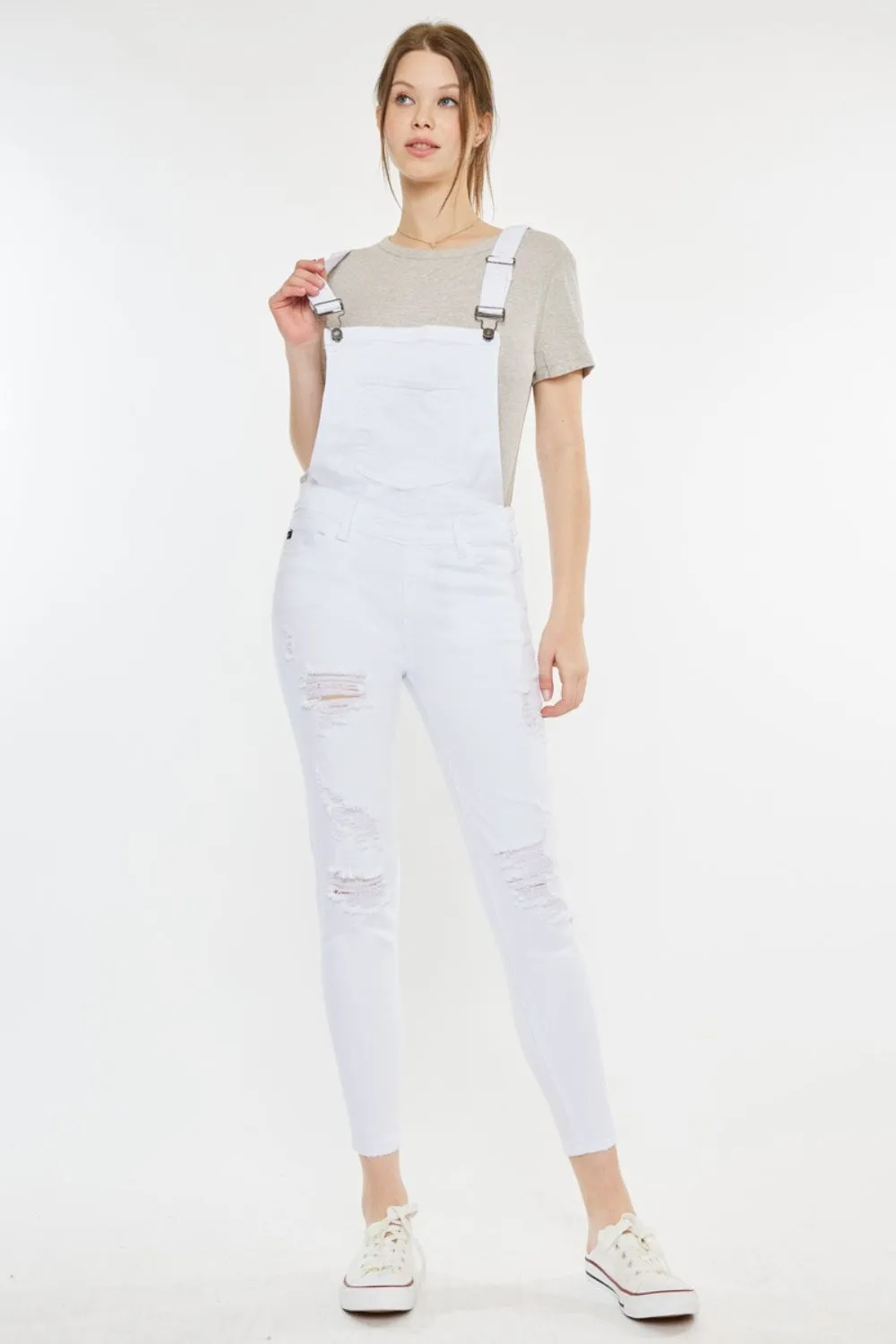 Kancan Distressed Slim Fit Skinny Denim Overalls