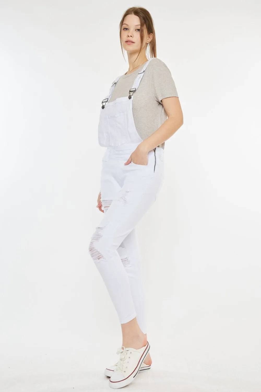 Kancan Distressed Slim Fit Skinny Denim Overalls