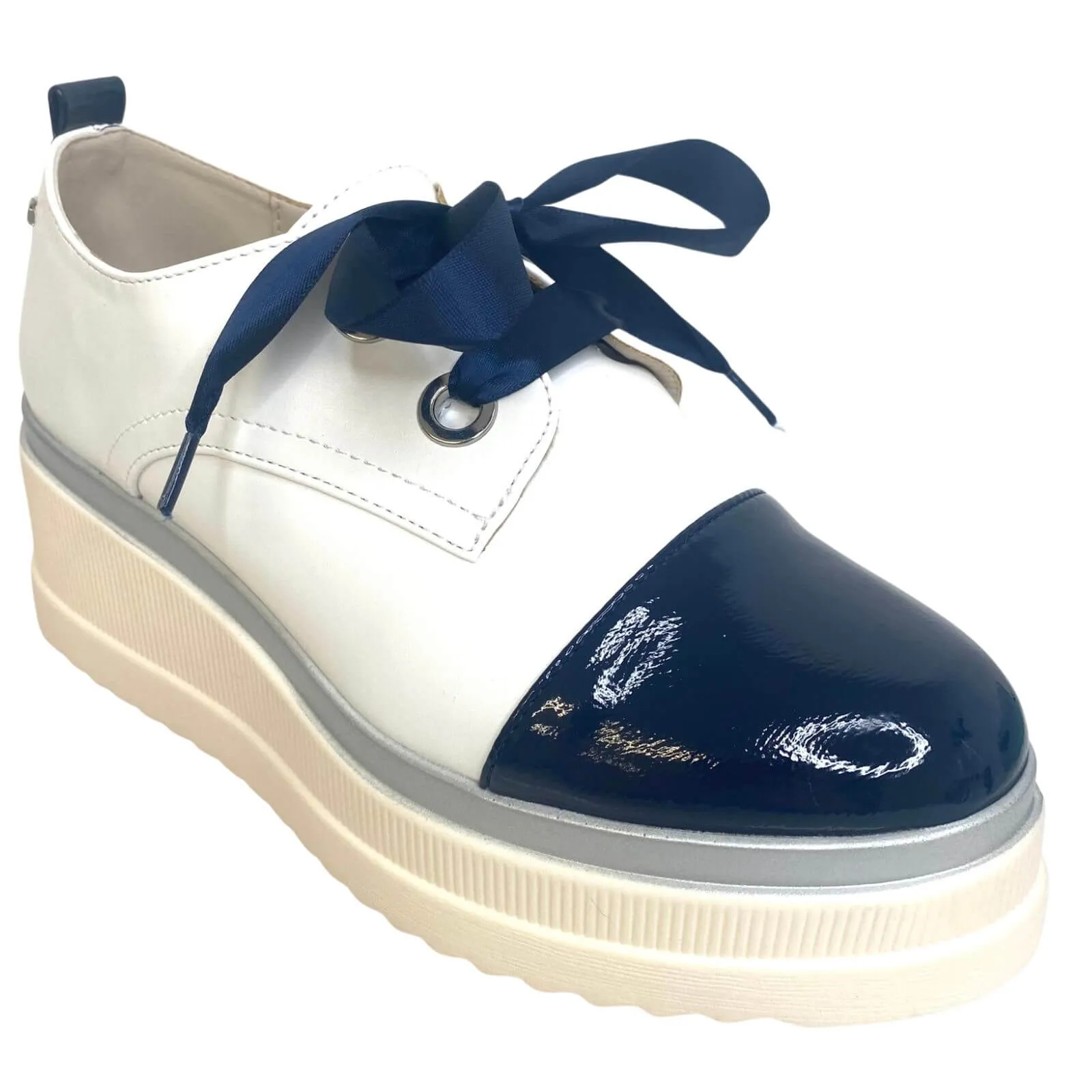 Kate Appleby Buckworth White & Navy Elevated Sole Shoes