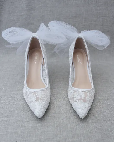 Lace Wedding Shoes with Tulle Back Bow