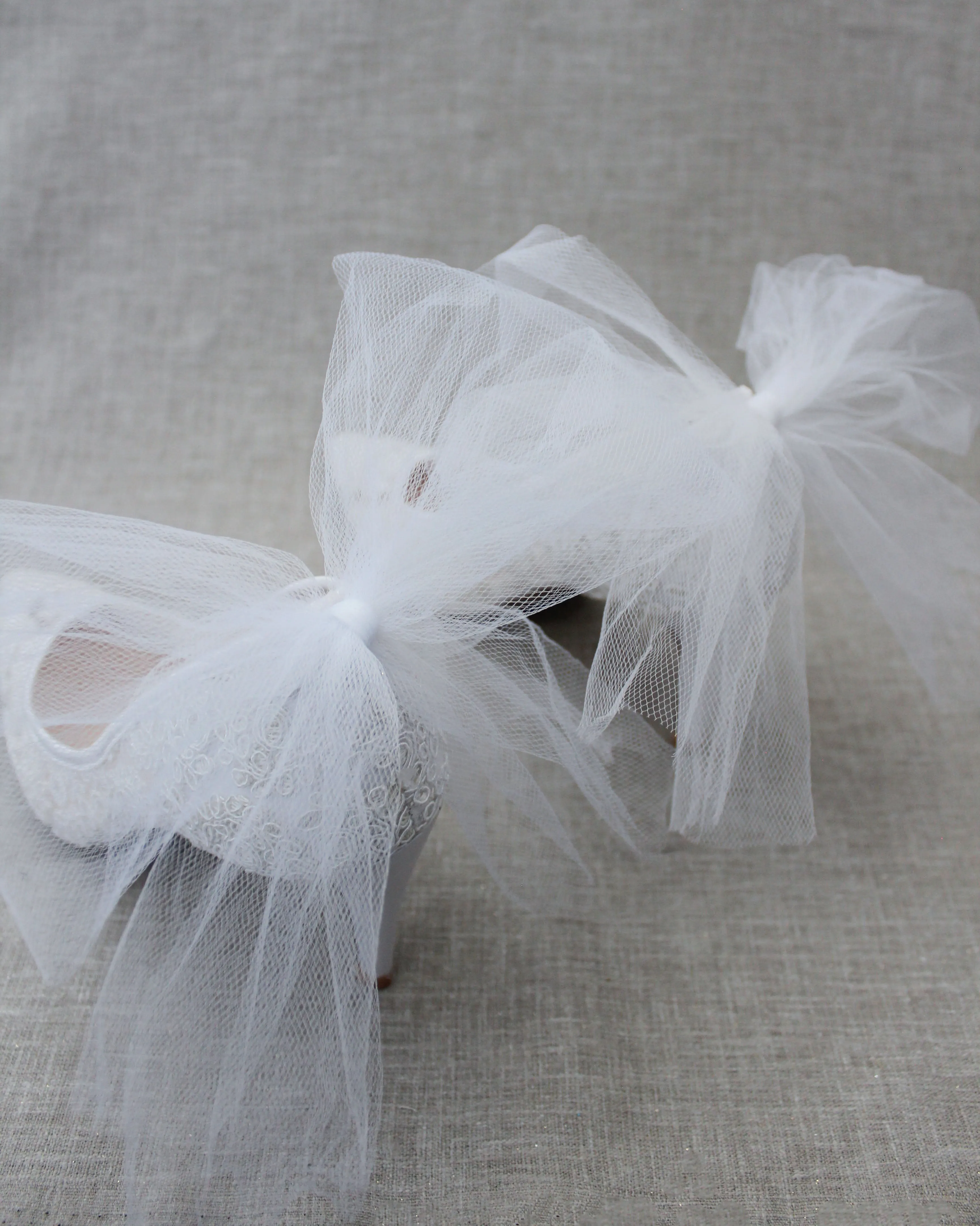 Lace Wedding Shoes with Tulle Back Bow
