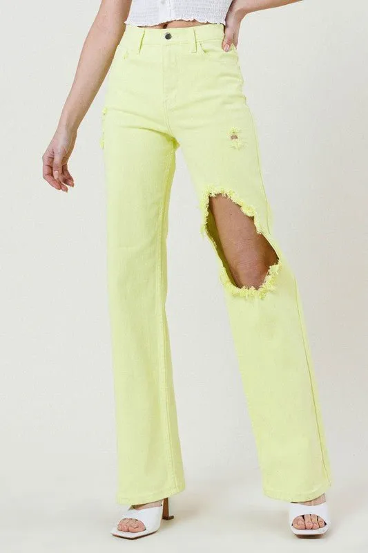 Lime High Waisted Distressed Jeans