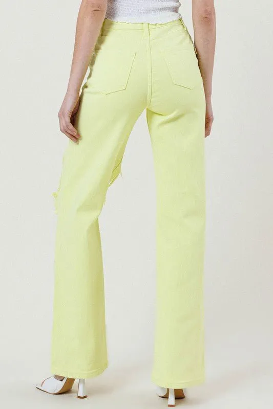 Lime High Waisted Distressed Jeans