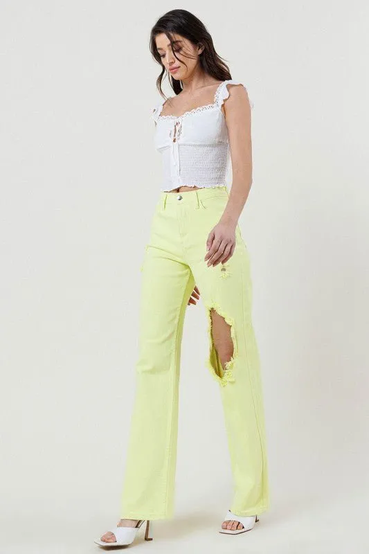 Lime High Waisted Distressed Jeans