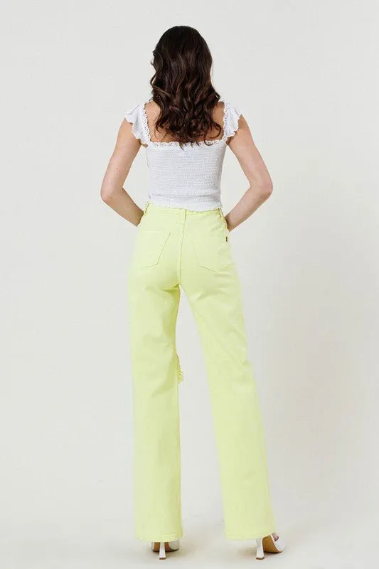 Lime High Waisted Distressed Jeans