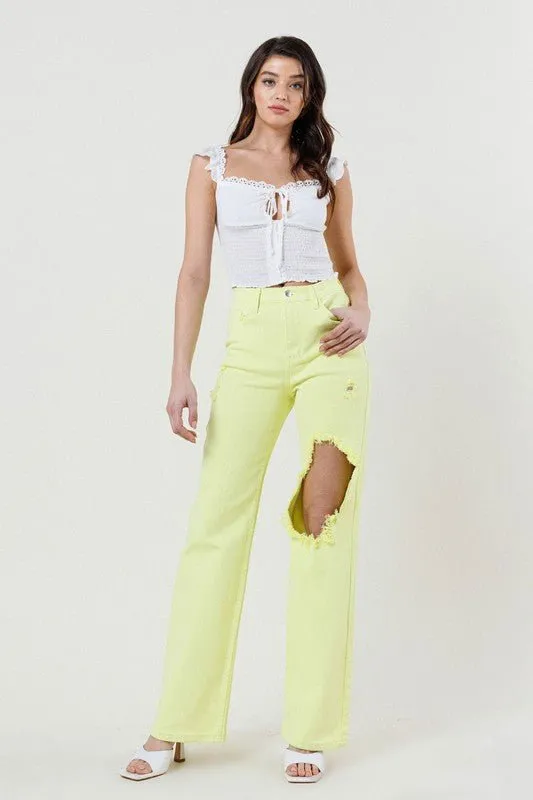 Lime High Waisted Distressed Jeans