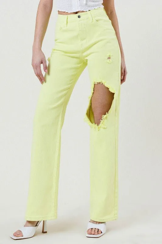 Lime High Waisted Distressed Jeans