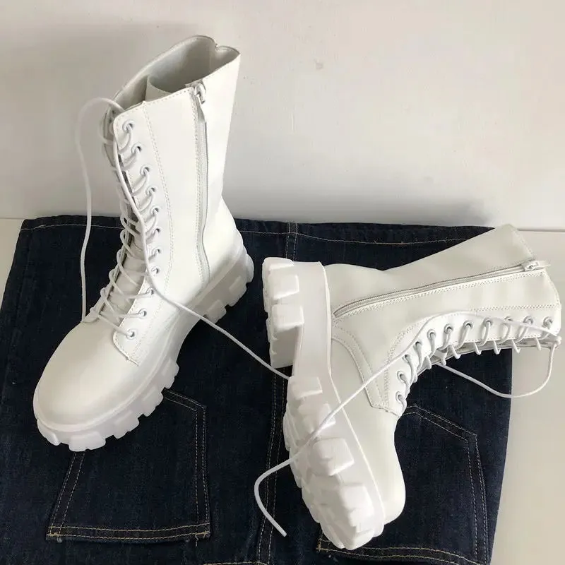 New hot midcalf boots lace up zipper fall winter boots