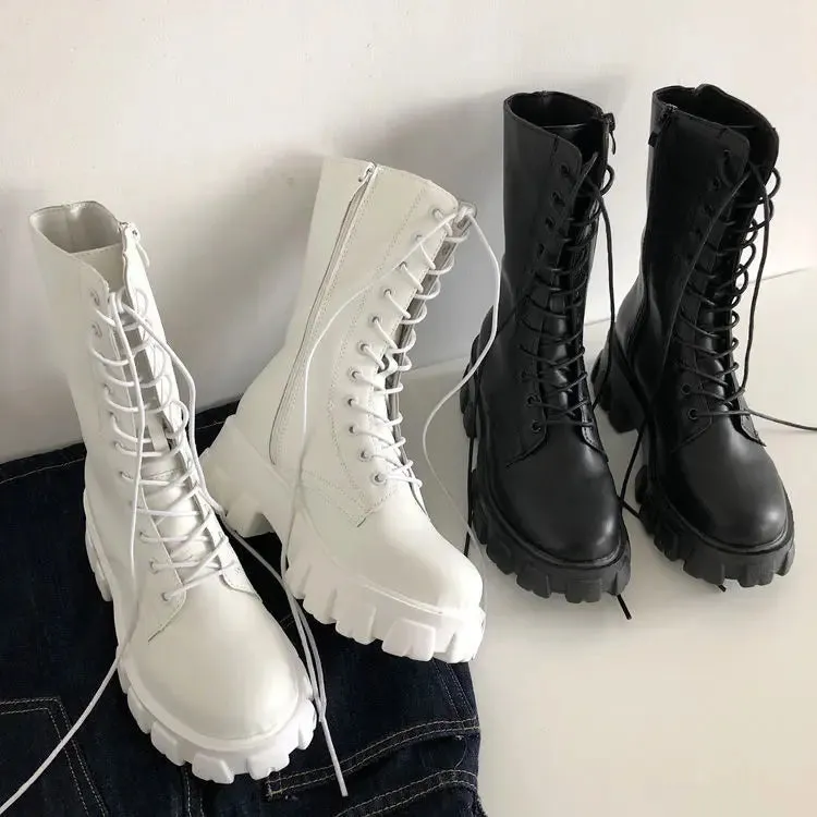 New hot midcalf boots lace up zipper fall winter boots