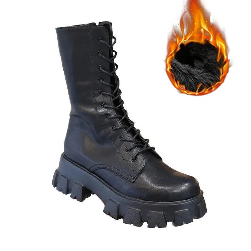 New hot midcalf boots lace up zipper fall winter boots