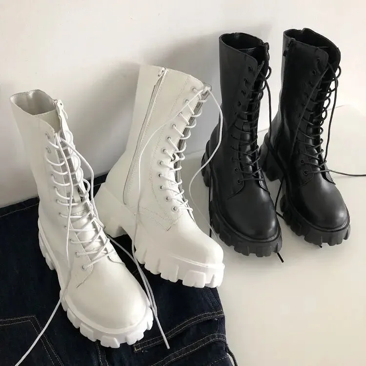 New hot midcalf boots lace up zipper fall winter boots