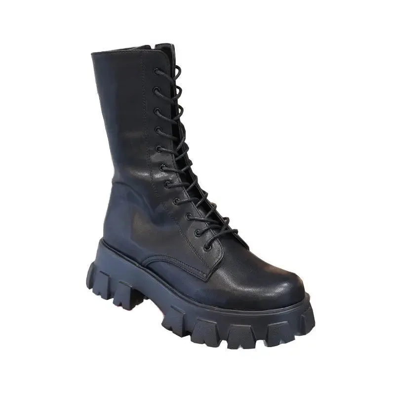New hot midcalf boots lace up zipper fall winter boots
