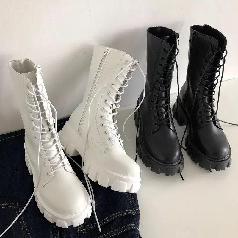 New hot midcalf boots lace up zipper fall winter boots