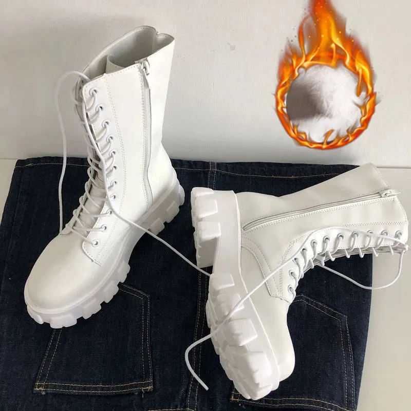 New hot midcalf boots lace up zipper fall winter boots