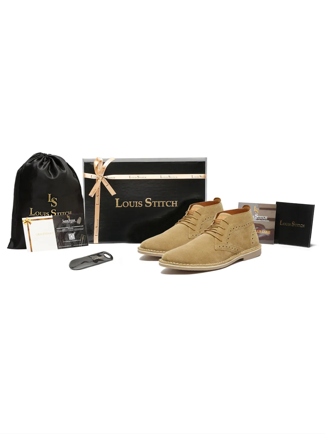 Oyester Cream Italian Suede Leather British Stitch Down Brogue Chukka Boots